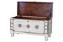 Giner y Colomer - Coffre de rangement en bois de manguier massif avec incrustations fer et bronze, finition blanc vieilli, 57 x 100 x 40 cm